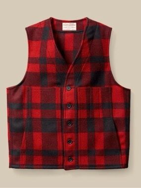 CC Filson of Seattle 100% wool red and black plaid vest